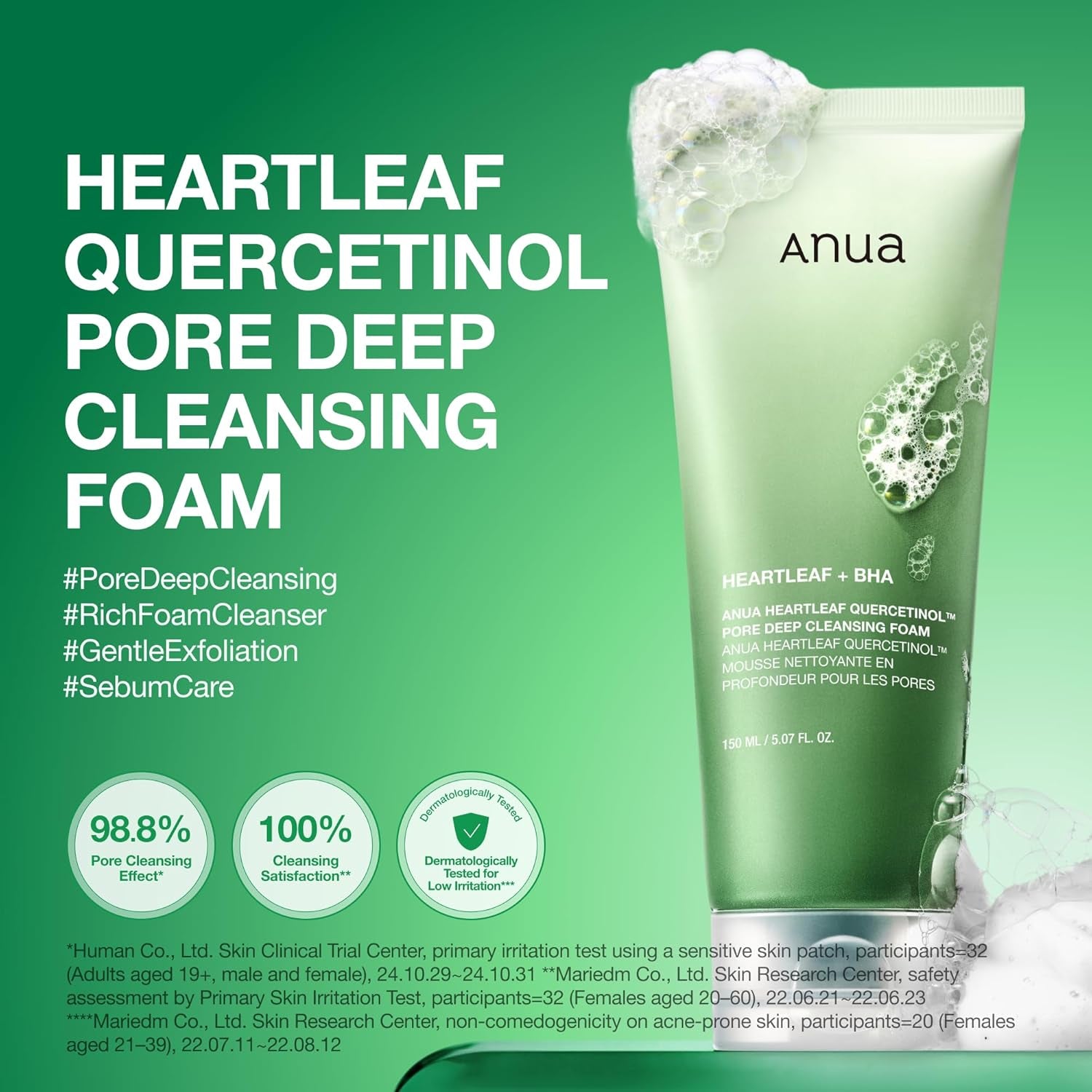 Heartleaf Quercetinol Pore Deep Cleansing Foam, Face Wash for Pore Refining Cleanser, Hydrating Daily Facial Cleanser for Double Cleansing, Gentle Foaming with BHA, Korean Skincare, 5.07 Fl.Oz.