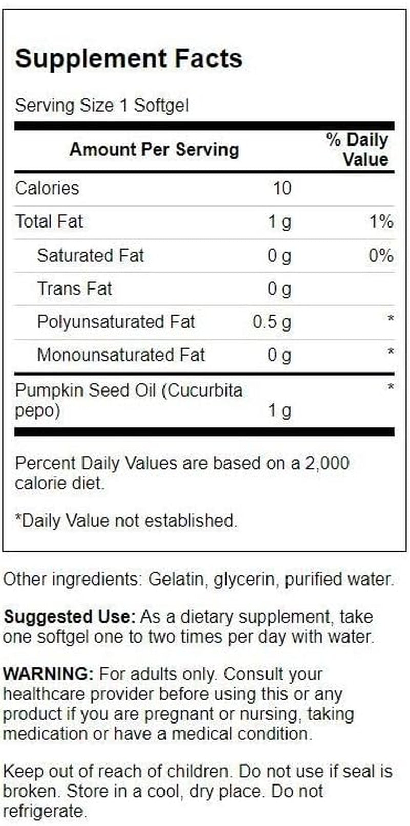 Pumpkin Seed Oil - High Bioavailable Efas - (100 Softgel Capsules, 1000Mg Each) 2 Pack